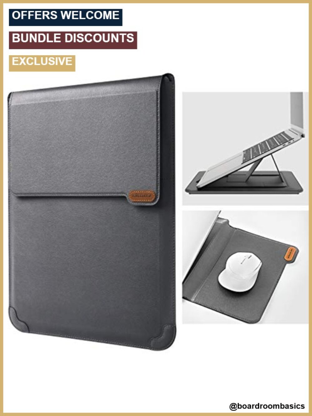 3-in-1 Laptop Sleeve with Stand & Mouse Pad for 13 inch Laptops PU Leather